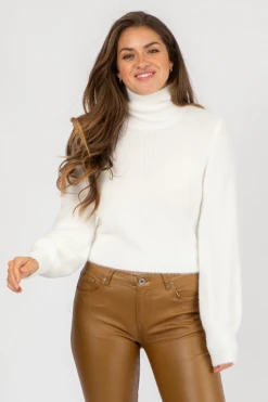 OLIVACEOUS IVORY FUZZY SEMICROP SWEATER