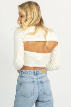 OLIVACEOUS IVORY FUZZY TUBE TOP + BOLERO SWEATER SET NEW ARRIVALS