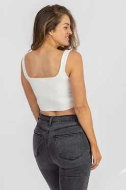 MISS LOVE IVORY KNIT BODICE CROP TANK CLOTHING