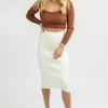 DEE ELLY WHITE FRONT WRAP MIDI SKIRT NEW ARRIVALS