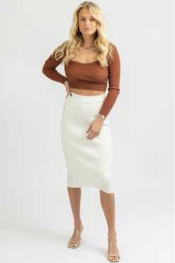 DEE ELLY WHITE FRONT WRAP MIDI SKIRT NEW ARRIVALS