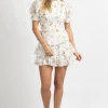 OLIVACEOUS IVORY FLORAL SMOCK SHORT SLEEVE MINI DRESS