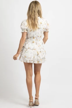 OLIVACEOUS IVORY FLORAL SMOCK SHORT SLEEVE MINI DRESS 9 OLIVACEOUS IVORY FLORAL SMOCK SHORT SLEEVE MINI DRESS