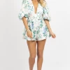 LUXXEL NEW ARRIVALS IVORY MULTIFLORAL PUFF SLEEVE ROMPER