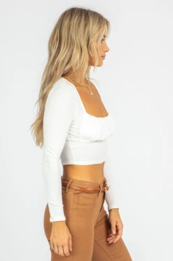 BLUE BLUSH IVORY RUCHED BUST LONGSLEEVE CROP
