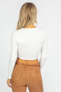 BLUE BLUSH IVORY RUCHED BUST LONGSLEEVE CROP