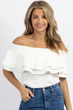 SUGARLIPS NEW ARRIVALS IVORY KAILA OFF SHOULDER SWEATER TOP
