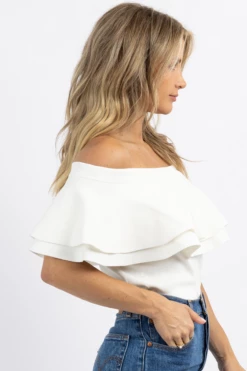 SUGARLIPS NEW ARRIVALS IVORY KAILA OFF SHOULDER SWEATER TOP