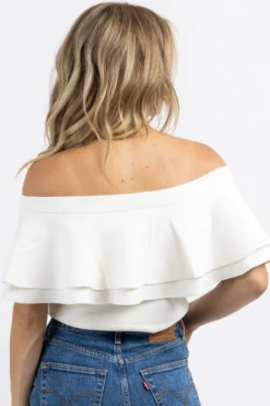SUGARLIPS NEW ARRIVALS IVORY KAILA OFF SHOULDER SWEATER TOP