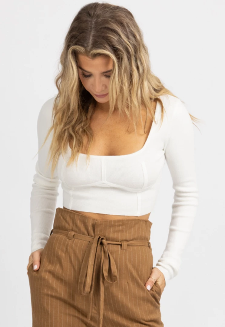 EMORY PARK IVORY SELF PIPING KNIT LONG SLEEVE CROP NEW ARRIVALS 2 EMORY PARK IVORY SELF PIPING KNIT LONG SLEEVE CROP NEW ARRIVALS