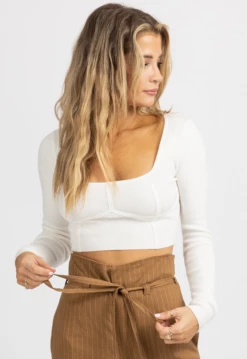 EMORY PARK IVORY SELF PIPING KNIT LONG SLEEVE CROP NEW ARRIVALS 8 EMORY PARK IVORY SELF PIPING KNIT LONG SLEEVE CROP NEW ARRIVALS