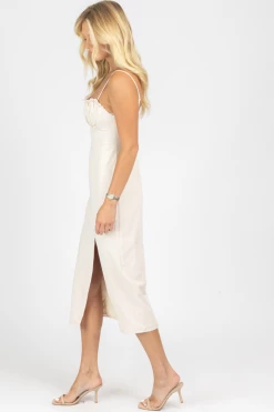 LENA OFF WHITE SHIRRED BUST MIDI DRESS NEW ARRIVALS