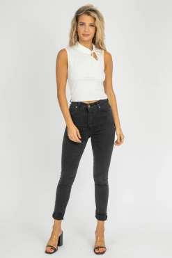 ET CLET IVORY TIE NECK SLEEVELESS TOP