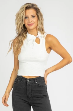 ET CLET IVORY TIE NECK SLEEVELESS TOP