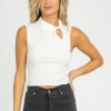 ET CLET IVORY TIE NECK SLEEVELESS TOP