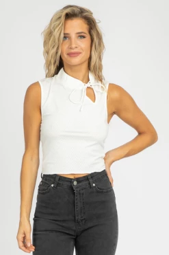 ET CLET IVORY TIE NECK SLEEVELESS TOP