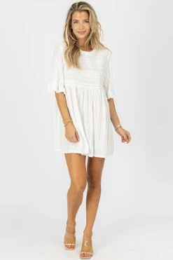 BLUE BLUSH NEW ARRIVALS IVORY TEXTURED BABYDOLL DRESS