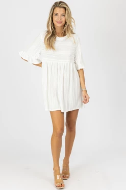 BLUE BLUSH NEW ARRIVALS IVORY TEXTURED BABYDOLL DRESS