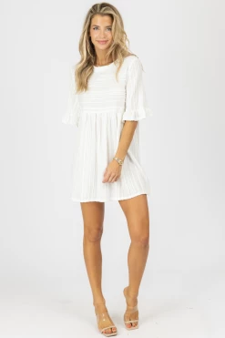 BLUE BLUSH NEW ARRIVALS IVORY TEXTURED BABYDOLL DRESS