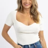 CRESCENT AVRIL IVORY SWEETHEART RIB KNIT TOP NEW ARRIVALS