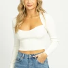 MABLE NEW ARRIVALS OFF WHITE LONG SLEEVE SWEETHEART CROP