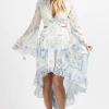 SUNDAY UP NEW ARRIVALS IVORY FLORAL + SHIMMER CUTOUT HIGH LO DRESS *BACK IN STOCK*