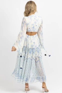 SUNDAY UP NEW ARRIVALS IVORY FLORAL + SHIMMER CUTOUT HIGH LO DRESS *BACK IN STOCK*