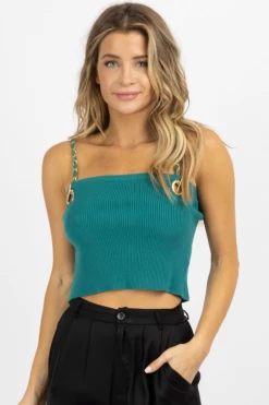 FORE COLLECTION JADE GOLD STRAP RIBBED TANK NEW ARRIVALS