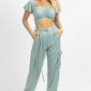SUNDAY UP JADE CROP + CARGO JOGGER PANT SET NEW ARRIVALS