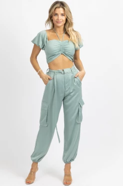 SUNDAY UP JADE CROP + CARGO JOGGER PANT SET NEW ARRIVALS