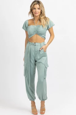 SUNDAY UP JADE CROP + CARGO JOGGER PANT SET NEW ARRIVALS