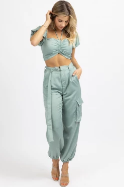 SUNDAY UP JADE CROP + CARGO JOGGER PANT SET NEW ARRIVALS
