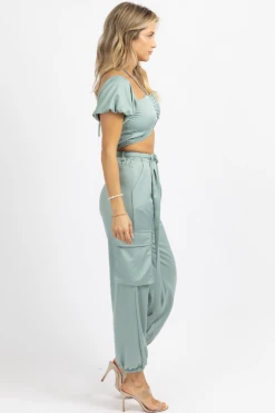 SUNDAY UP JADE CROP + CARGO JOGGER PANT SET NEW ARRIVALS