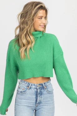 MIMOSA KELLY GREEN RIBBED TURTLENECK SWEATER
