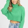 MIMOSA KELLY GREEN RIBBED TURTLENECK SWEATER