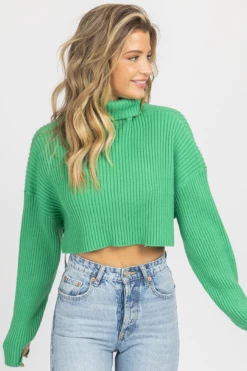 MIMOSA KELLY GREEN RIBBED TURTLENECK SWEATER