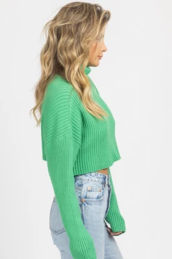 MIMOSA KELLY GREEN RIBBED TURTLENECK SWEATER