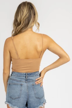 DYNAMIC FASHION DEEP TAN FRONT KNOT RIB CAMI *BACK IN STOCK* NEW ARRIVALS