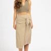 DEE ELLY CLOTHING KHAKI WRAP TIE FRONT MIDI SKIRT