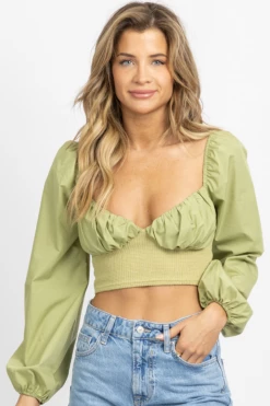 BLUE BLUSH KIWI KNIT BODICE POPLIN TOP