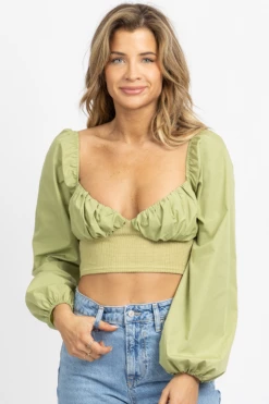 BLUE BLUSH KIWI KNIT BODICE POPLIN TOP