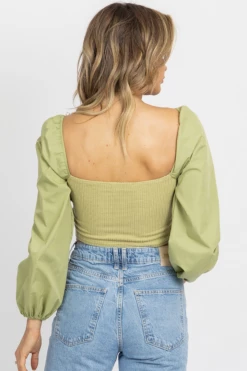 BLUE BLUSH KIWI KNIT BODICE POPLIN TOP