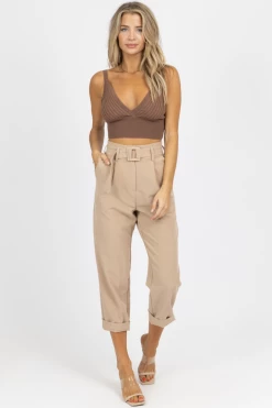IDEM DITTO LATTE BELTED STRAIGHT LEG TROUSERS NEW ARRIVALS