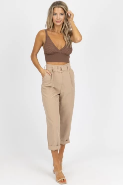 IDEM DITTO LATTE BELTED STRAIGHT LEG TROUSERS NEW ARRIVALS