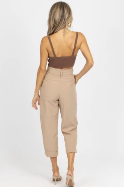 IDEM DITTO LATTE BELTED STRAIGHT LEG TROUSERS NEW ARRIVALS