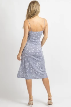 LOVELY DAY PERIWINKLE LEOPARD TWIST FRONT MIDI DRESS NEW ARRIVALS