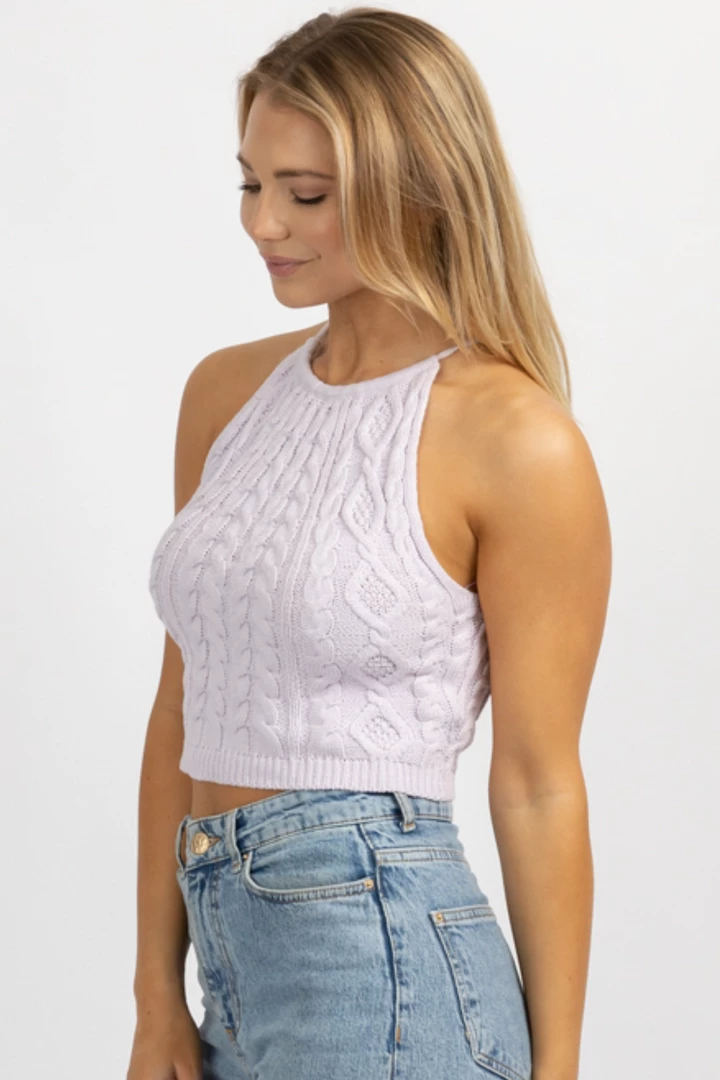 PAPERMOON NEW ARRIVALS LAVENDER KNIT BACKLESS SELF-TIE CROP 7 PAPERMOON NEW ARRIVALS LAVENDER KNIT BACKLESS SELF-TIE CROP