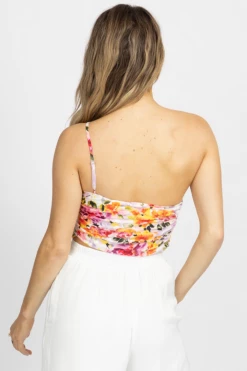 DO + BE NEW ARRIVALS LAVENDER + CORAL FLORAL ONE SHOULDER TOP