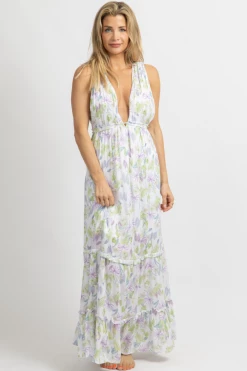 FATE BY LFD LAVENDER FLORAL TASSEL TIE MAXI DRESS