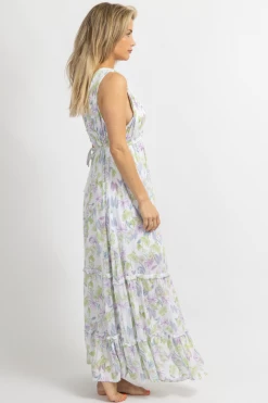 FATE BY LFD LAVENDER FLORAL TASSEL TIE MAXI DRESS